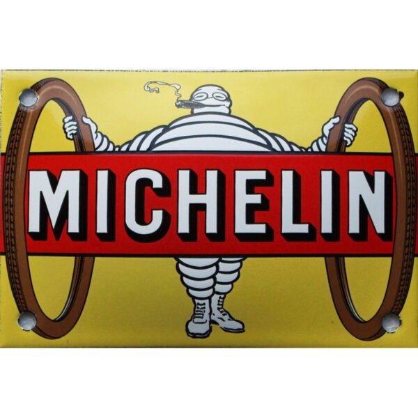 Plaque émaillée, bombée, Michelin trace la Route de 10x15cm
