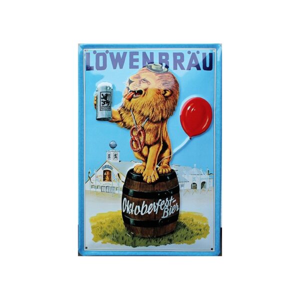 Plaque métal publicitaire 20x30cm bombée en relief : Löwenbräu