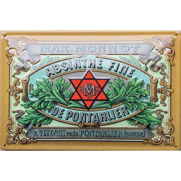 Plaque métal publicitaire 20x30 cm bombée en relief : Absinthe de Pontarlier