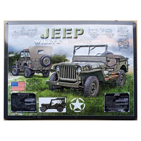 plaque métal publicitaire bombée relief 30 x 40 cm : JEEP WILLYS