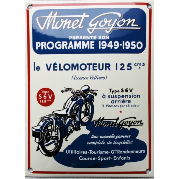 Plaque émaillée : VÉLOMOTEUR MONET GOYON