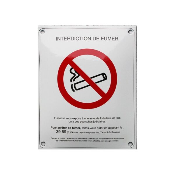 Plaque émaillée : INTERDICTION DE FUMER