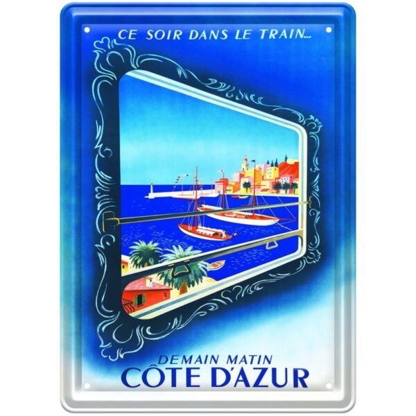 Plaque métal publicitaire 15 x 21 cm plate : COTE D'AZUR demain matin