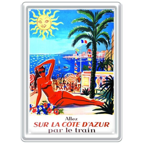 Plaque métal publicitaire 15 x 21 cm plate : COTE D'AZUR par le train