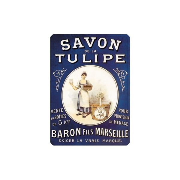 Plaque métal publicitaire 15 x 21 cm : SAVON DE LA TULIPE