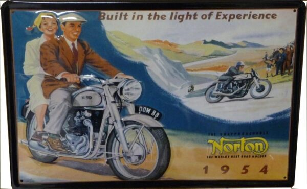 Plaque métal publicitaire 20x30cm bombée en relief : NORTON 1954. – Image 2