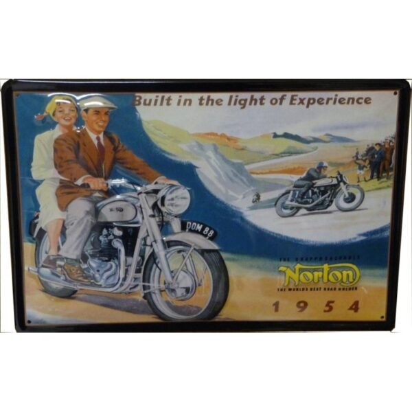 Plaque métal publicitaire 20x30cm bombée en relief : NORTON 1954.