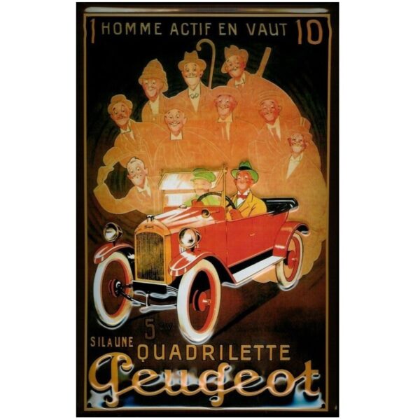 Plaque métal publicitaire 20x30cm bombée en relief - QUADRILETTE PEUGEOT