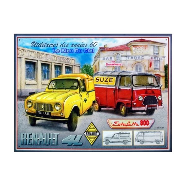 Plaque métal publicitaire 30x40cm bombée relief : Renault utilitaires année 1960