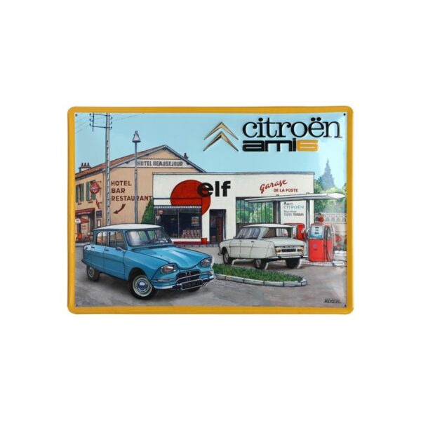 Plaque métal publicitaire en relief bombée 30 x 40 cm : Citroën Ami 6