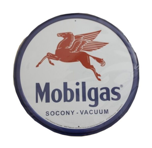 plaque métal publicitaire diamètre 30cm : MOBILGAS PEGASAS – Image 2