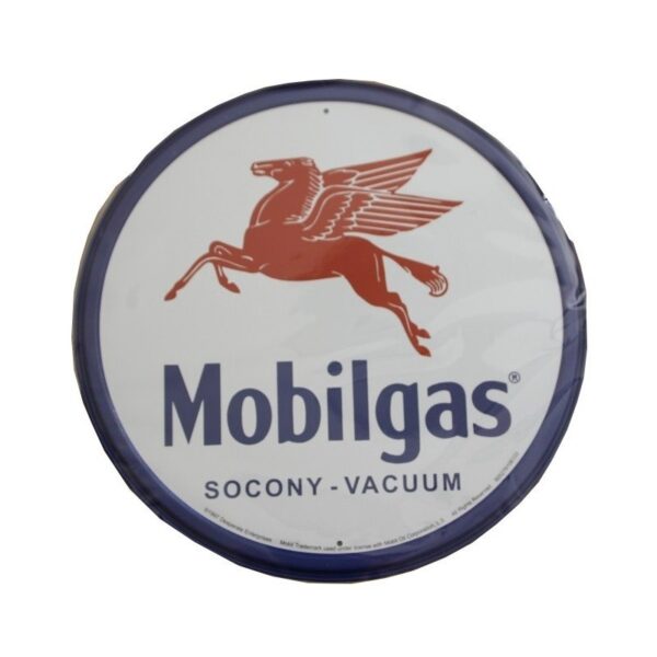 plaque métal publicitaire diamètre 30cm : MOBILGAS PEGASAS