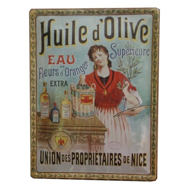 Plaque métal publicitaire 30x40 cm bombée : HUILE D'OLIVE SUPERIEURE