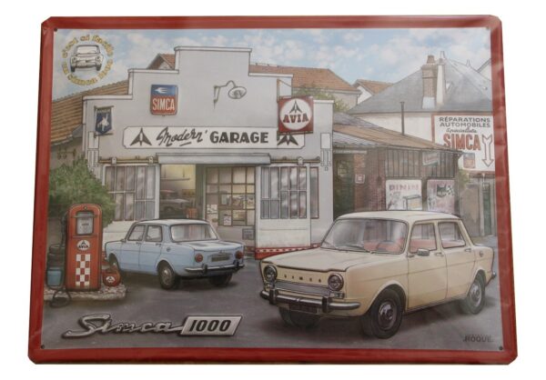 Plaque métal publicitaire 30x40 cm bombée en relief : SIMCA 1000 – Image 2