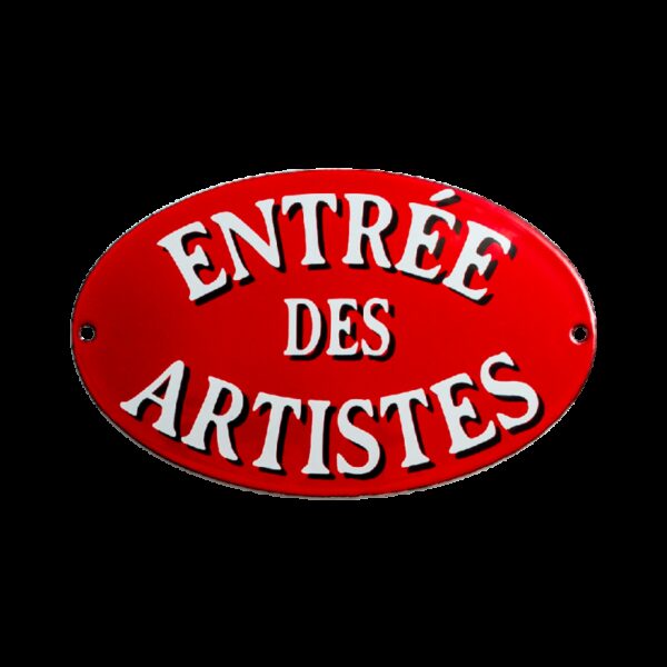 Plaque émaillée ovale : ENTREE DES ARTISTES