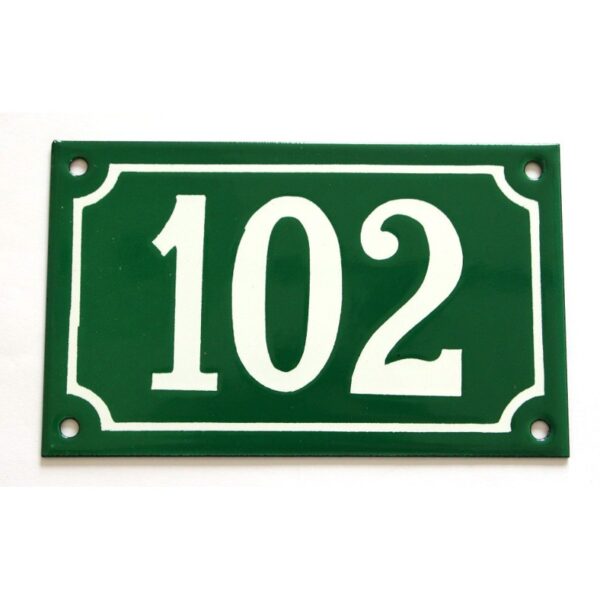 Numéro de rue émaillé 10 x 16 cm vert - Numero 102