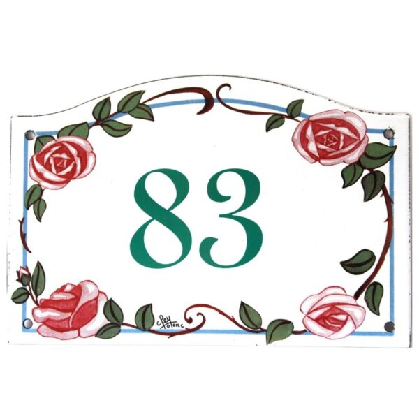 Numéro de rue émaillé 13 x 20 cm Roses - Numero 83