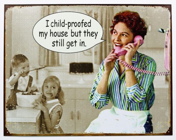 Plaque métal publicitaire 30x40cm plate : I CHILD PROOFED MY HOUSE... – Image 2