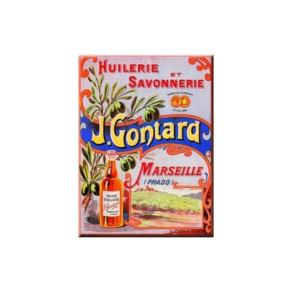 Plaque métal publicitaire 15x21cm bombée : Huilerie et Savonnerie Gontard