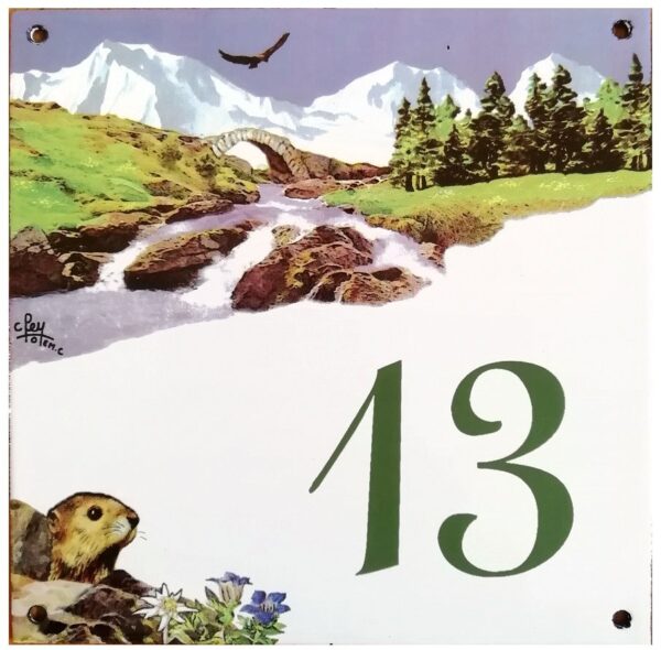 Numéro de rue émaillé 15 x 15 cm Montagne - Numéro 13 avec défaut – Image 2