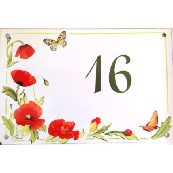 Plaque emaillée 15 x 22.5 cm : Coquelicots N° 16 - Petit défaut