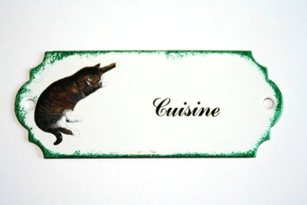 Plaque de porte émaillée décor chat : Cuisine – Image 2