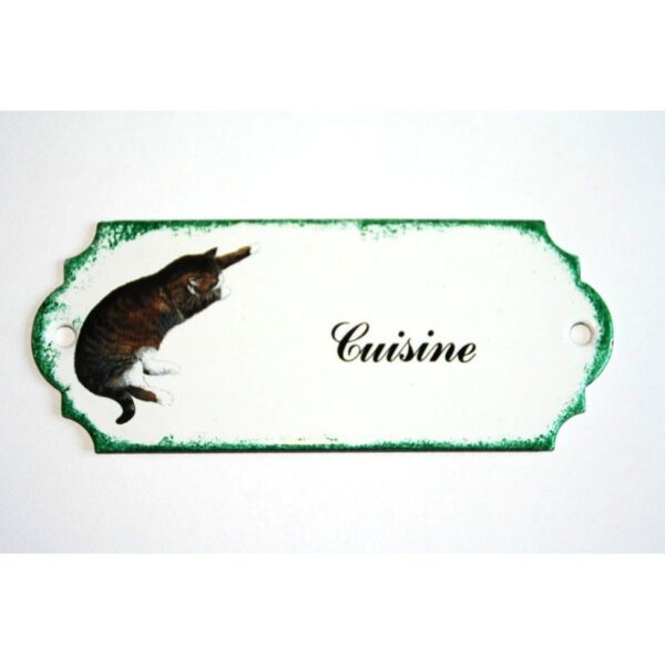 Plaque de porte émaillée décor chat : Cuisine