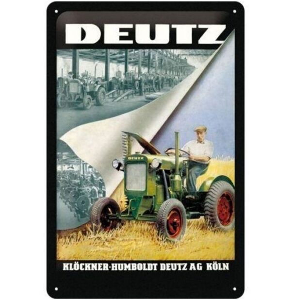 Plaque métal publicitaire 20x30cm bombée en relief : Tracteur DEUTZ – Image 2