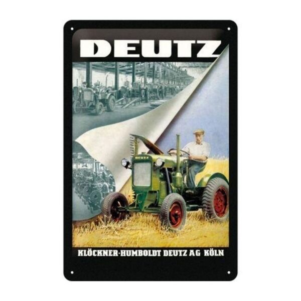 Plaque métal publicitaire 20x30cm bombée en relief : Tracteur DEUTZ