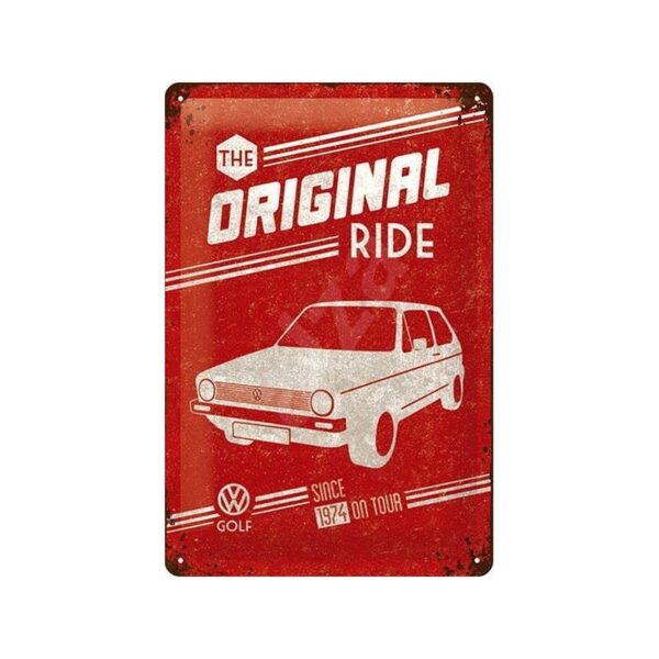 plaque métal publicitaire 20x30cm bombée en relief : VW Golf The Original Ride