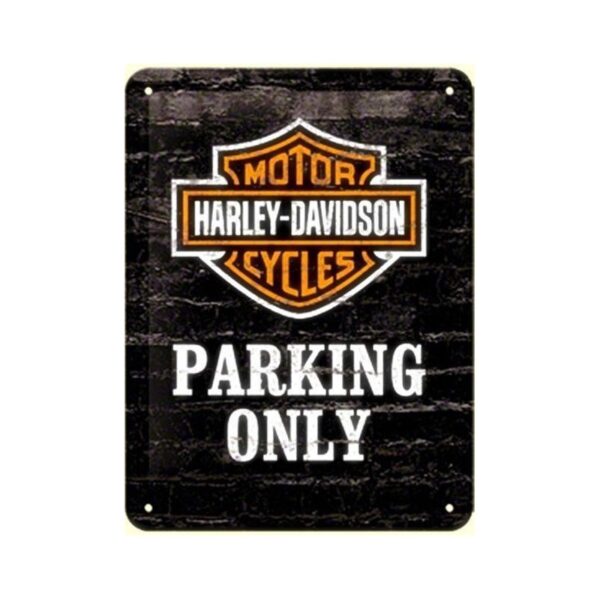 plaque métal publicitaire 20x30cm bombée en relief : HARLEY-DAVIDSON PARKING ONLY