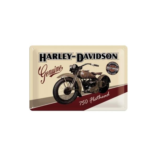 plaque métal publicitaire 20x30cm bombée en relief : HARLEY-DAVIDSON 750 Flathead