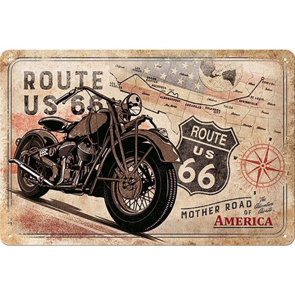 plaque métal publicitaire 20x30cm bombée en relief : ROUTE US 66 MOTHER ROAD OF AMERICA