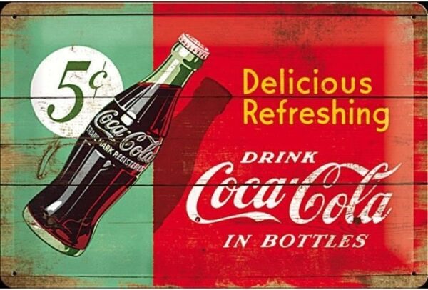 plaque métal publicitaire 20x30cm bombée en relief : Coca-Cola Delicious Refreshing – Image 2