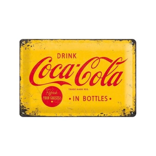 plaque métal publicitaire 20x30cm bombée en relief : Drink Coca-Cola in bottles
