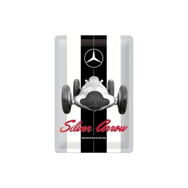 plaque métal publicitaire 20x30cm bombée en relief : Mercedes-Benz Silver Arrow