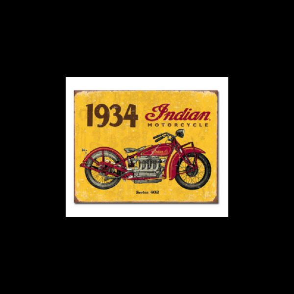 Plaque métal publicitaire 30x40cm plate : INDIAN MOTORCYCLES 1934