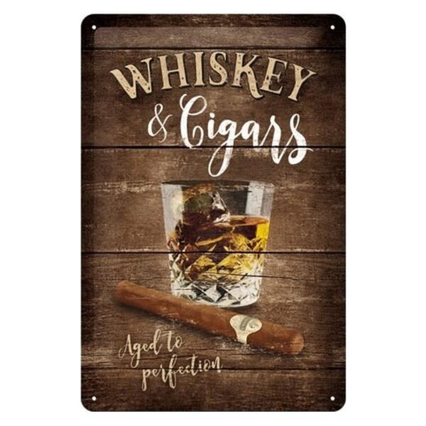 plaque métal publicitaire 20x30cm bombée en relief : Whiskey & Cigars