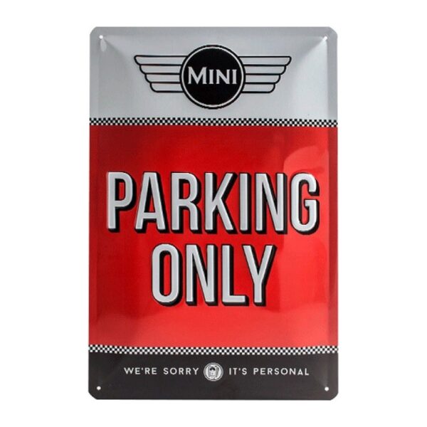 plaque métal publicitaire 20x30cm bombée en relief : MINI PARKING ONLY