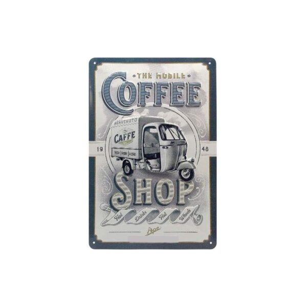 plaque métal publicitaire 20x30cm bombée en relief : The Mobile Coffee Shop