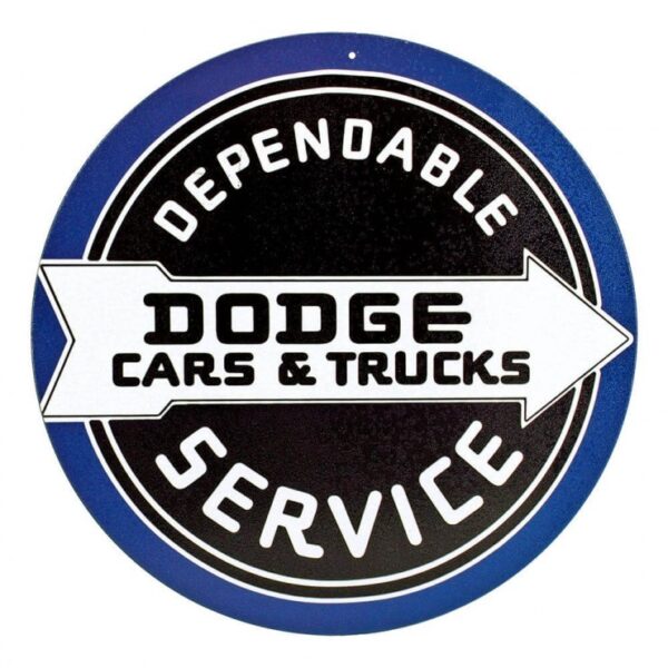 Plaque métal publicitaire diametre 30cm plate : DODGE CARS & TRUCKS – Image 2