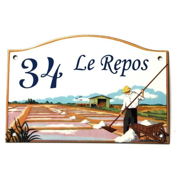 Numéro de rue émaillé 13 x 20 cm Marais Salants N 34