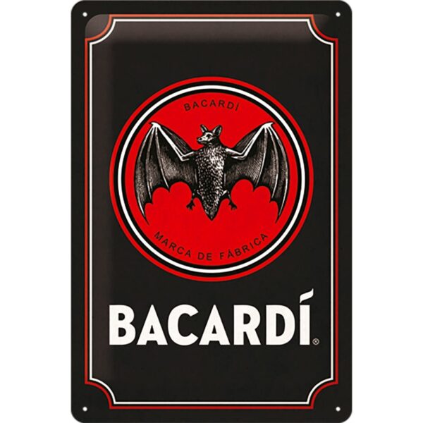 Plaque métal publicitaire 20x30 cm bombée en relief : Bacardi Bat