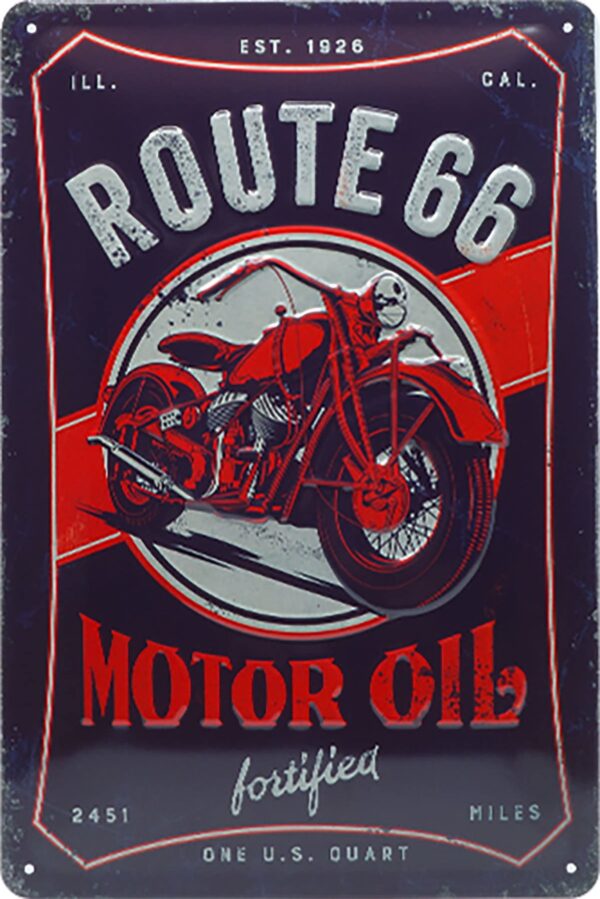 Plaque métal publicitaire 20x30 cm bombée en relief : Route 66 Motor oil – Image 2