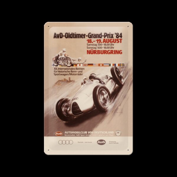 plaque métal publicitaire 20x30cm bombée en relief : Audi Oldtimer Grand Prix 84