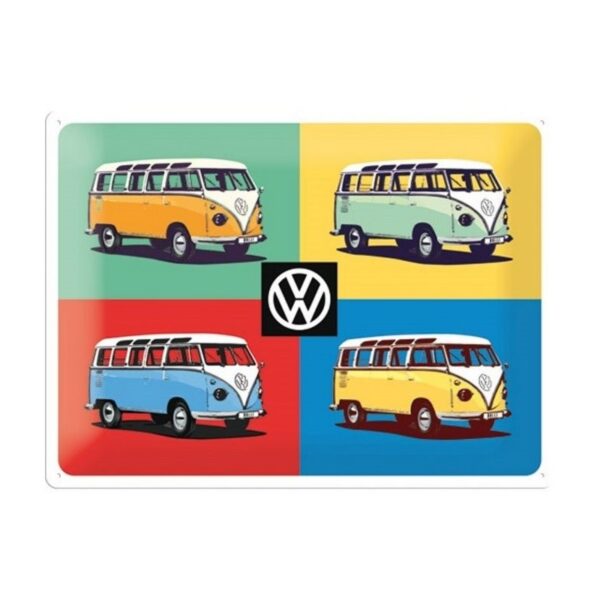 plaque métal publicitaire 30x40cm bombée en relief : VW Bulli (Combi) Pop Art