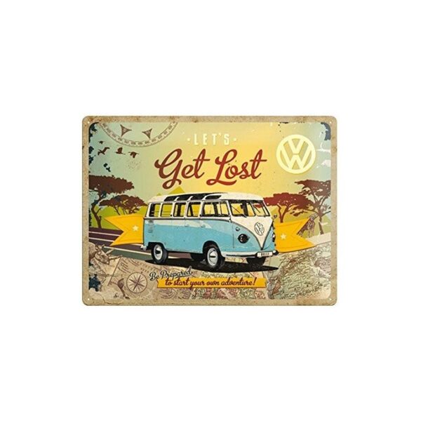 plaque métal publicitaire 30x40cm bombée en relief : VW Combi Let's get lost
