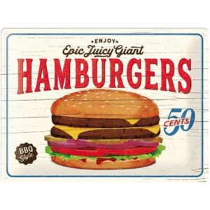 plaque métal publicitaire 30x40cm bombée en relief : HAMBURGER Epic Juicy Giant