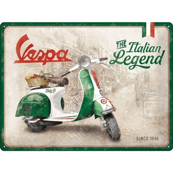 plaque métal publicitaire 30x40cm bombée en relief : Vespa The Italian Legend