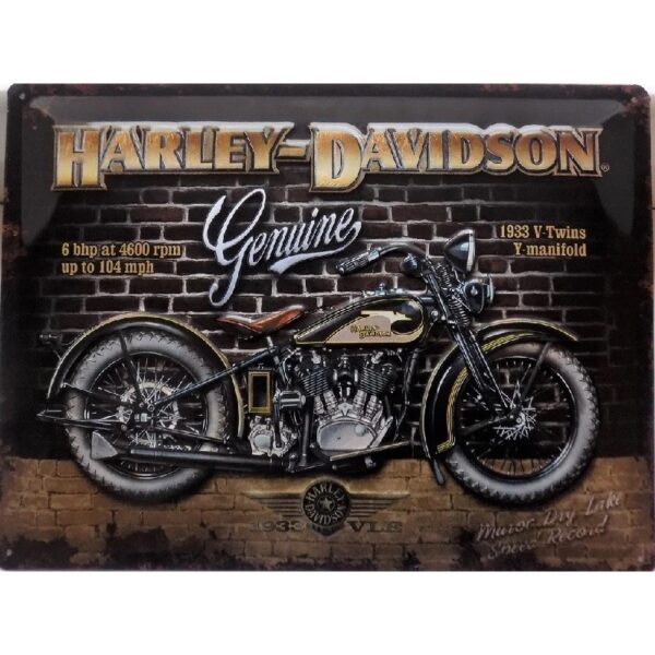 plaque métal publicitaire 30x40cm bombée en relief : HARLEY DAVIDSON 1933 V-Twins